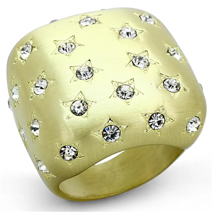 Alamode Rings LO3037 Gold Brush Brass Ring with Top Grade Crystal in Clear