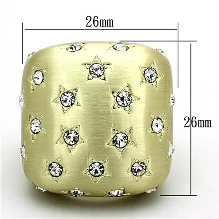Alamode Rings LO3037 Gold Brush Brass Ring with Top Grade Crystal in Clear