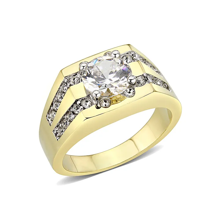 Alamode Rings LO5M090 Ion Gold Plating Brass Ring with AAA Grade CZ in Clear