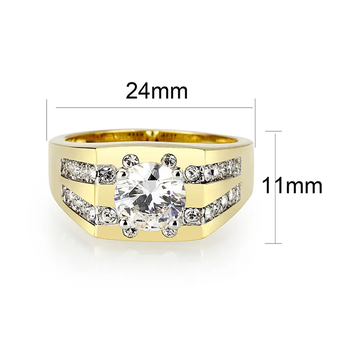 Alamode Rings LO5M090 Ion Gold Plating Brass Ring with AAA Grade CZ in Clear