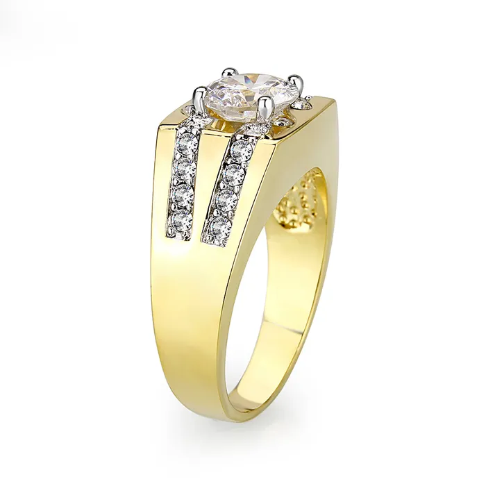 Alamode Rings LO5M090 Ion Gold Plating Brass Ring with AAA Grade CZ in Clear