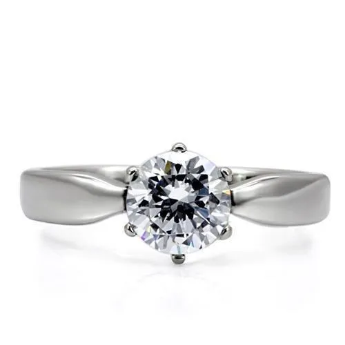 Alamode Rings TK071 High polished no plating Stainless Steel Ring with AAA Grade CZ in Clear