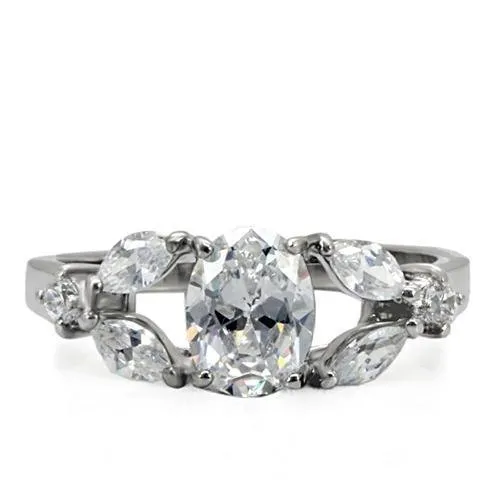 Alamode Rings TK073 High polished no plating Stainless Steel Ring with AAA Grade CZ in Clear