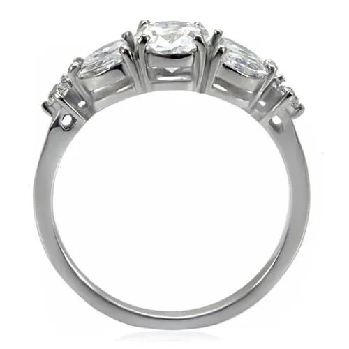 Alamode Rings TK073 High polished no plating Stainless Steel Ring with AAA Grade CZ in Clear