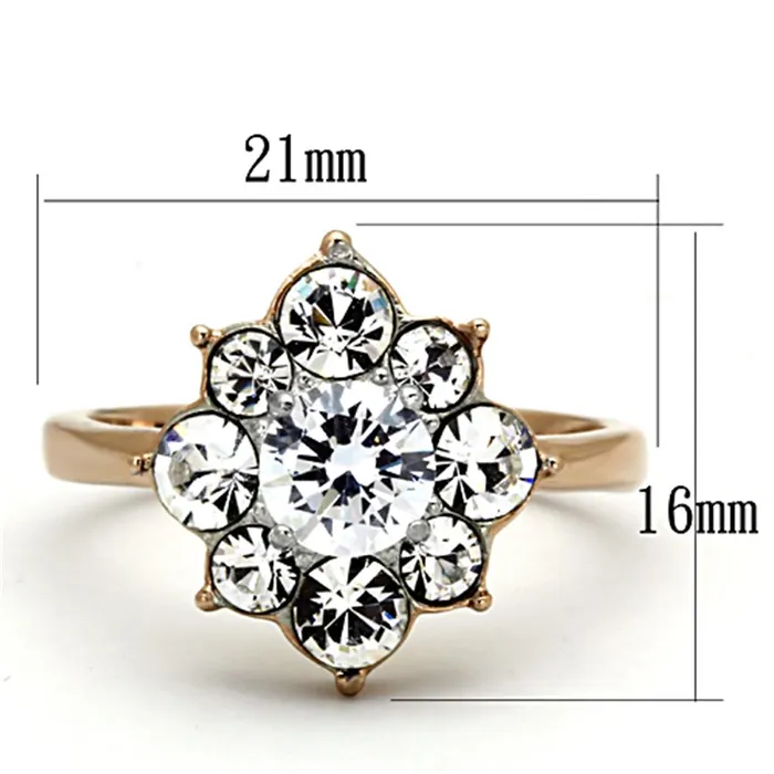 Alamode Rings TK1168 TwoTone IP Rose Gold Stainless Steel Ring with AAA Grade CZ in Clear