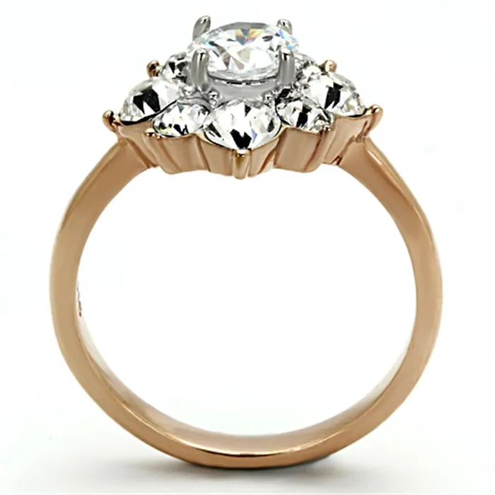 Alamode Rings TK1168 TwoTone IP Rose Gold Stainless Steel Ring with AAA Grade CZ in Clear