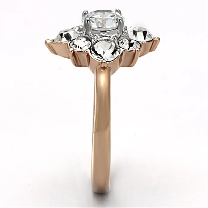 Alamode Rings TK1168 TwoTone IP Rose Gold Stainless Steel Ring with AAA Grade CZ in Clear