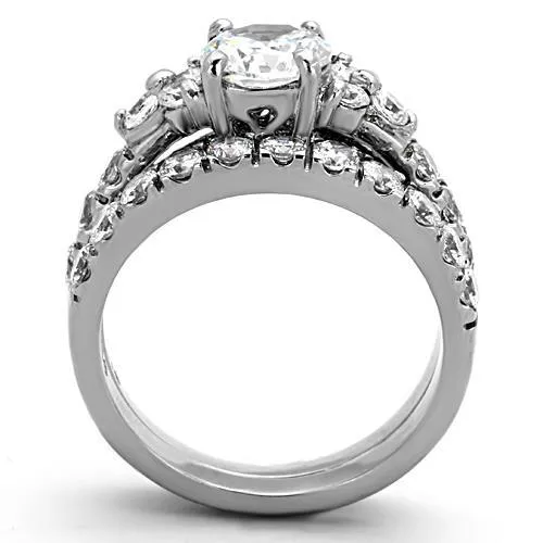 Alamode Rings TK1331 High polished no plating Stainless Steel Ring with AAA Grade CZ in Clear