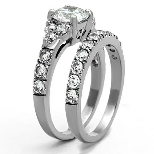 Alamode Rings TK1331 High polished no plating Stainless Steel Ring with AAA Grade CZ in Clear