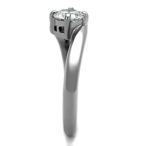 Alamode Rings TK1543 High polished no plating Stainless Steel Ring with AAA Grade CZ in Clear