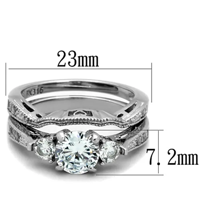 Alamode Rings TK1W002 High polished no plating Stainless Steel Ring with AAA Grade CZ in Clear