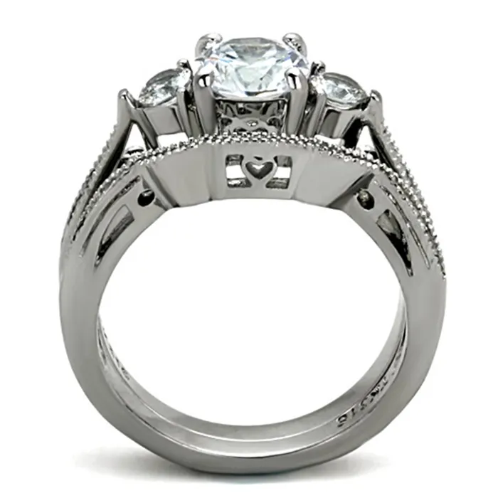 Alamode Rings TK1W002 High polished no plating Stainless Steel Ring with AAA Grade CZ in Clear