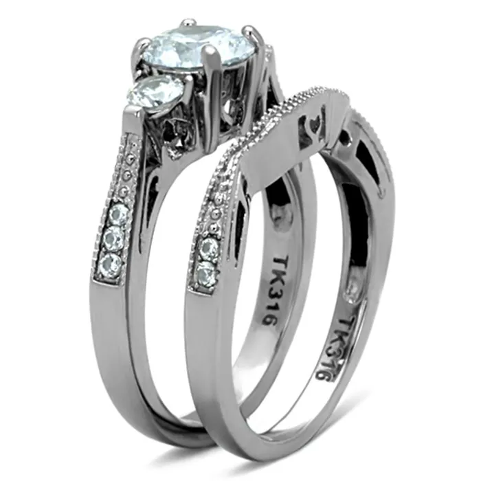 Alamode Rings TK1W002 High polished no plating Stainless Steel Ring with AAA Grade CZ in Clear