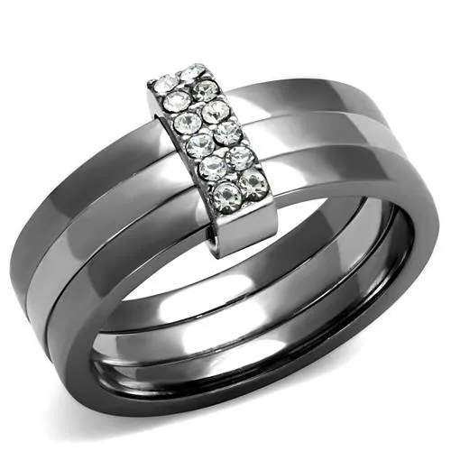 Alamode Rings TK2599 Two Tone IP Light Black IP Gun Stainless Steel Ring with Top Grade Crystal in Clear Alamode Rings TK2599 Two Tone IP Light Black IP Gun Stainless Steel Ring with Top Grade Crystal in Clear