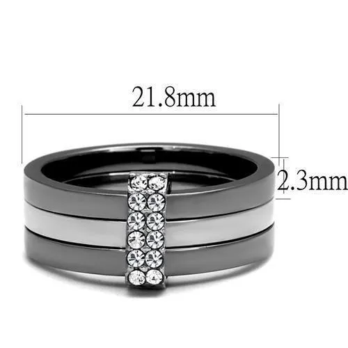 Alamode Rings TK2599 Two Tone IP Light Black IP Gun Stainless Steel Ring with Top Grade Crystal in Clear