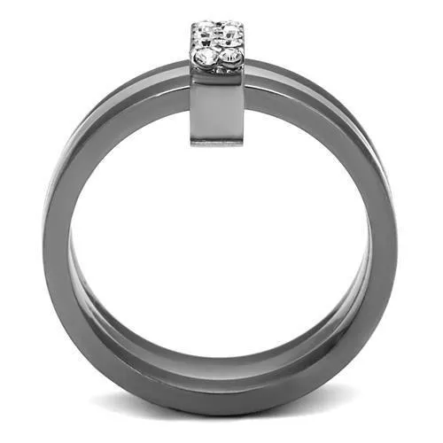 Alamode Rings TK2599 Two Tone IP Light Black IP Gun Stainless Steel Ring with Top Grade Crystal in Clear