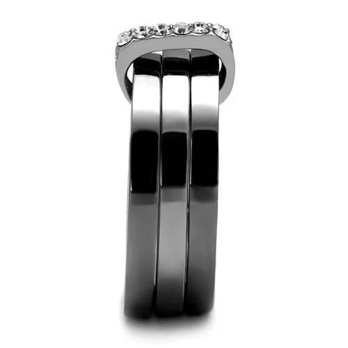 Alamode Rings TK2599 Two Tone IP Light Black IP Gun Stainless Steel Ring with Top Grade Crystal in Clear