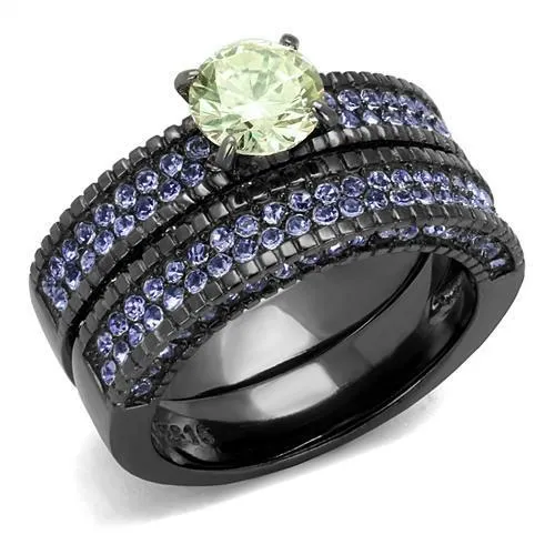 Alamode Rings TK2672 IP Light Black IP Gun Stainless Steel Ring with AAA Grade CZ in Apple Green color Alamode Rings TK2672 IP Light Black IP Gun Stainless Steel Ring with AAA Grade CZ in Apple Green color