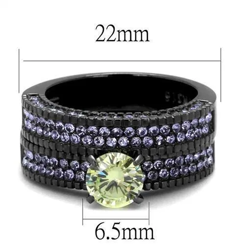 Alamode Rings TK2672 IP Light Black IP Gun Stainless Steel Ring with AAA Grade CZ in Apple Green color