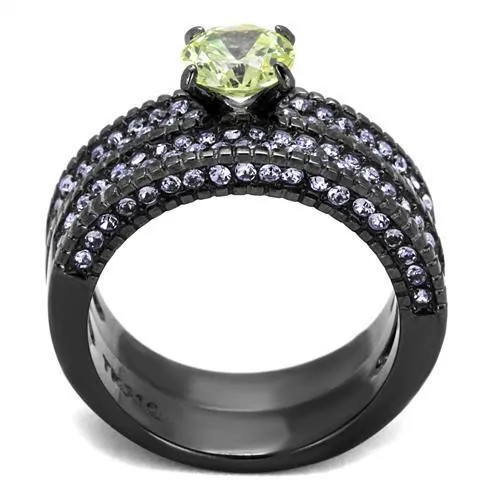 Alamode Rings TK2672 IP Light Black IP Gun Stainless Steel Ring with AAA Grade CZ in Apple Green color