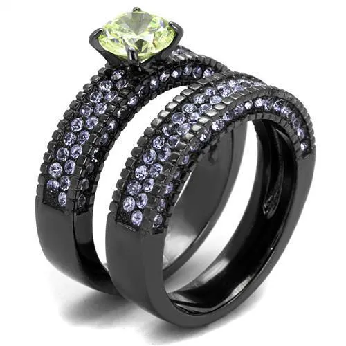 Alamode Rings TK2672 IP Light Black IP Gun Stainless Steel Ring with AAA Grade CZ in Apple Green color