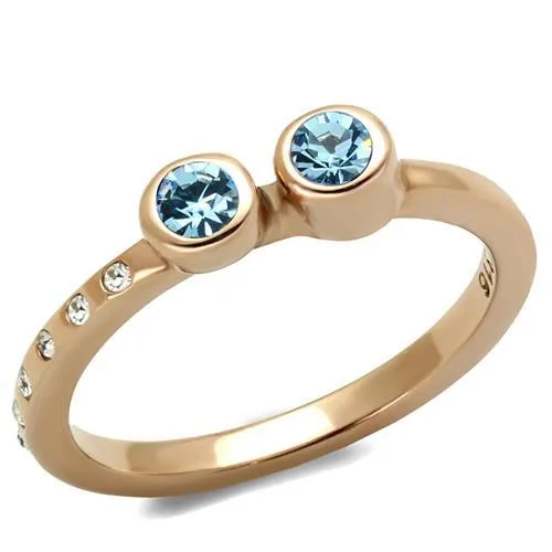 Alamode Rings TK2807 IP Rose GoldIon Plating Stainless Steel Ring with Top Grade Crystal in Sea Blue Alamode Rings TK2807 IP Rose GoldIon Plating Stainless Steel Ring with Top Grade Crystal in Sea Blue