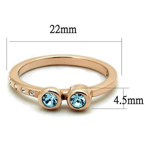 Alamode Rings TK2807 IP Rose GoldIon Plating Stainless Steel Ring with Top Grade Crystal in Sea Blue