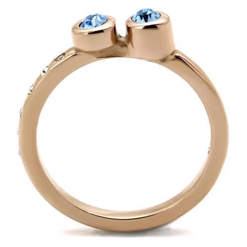 Alamode Rings TK2807 IP Rose GoldIon Plating Stainless Steel Ring with Top Grade Crystal in Sea Blue