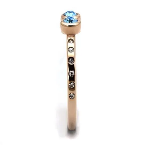 Alamode Rings TK2807 IP Rose GoldIon Plating Stainless Steel Ring with Top Grade Crystal in Sea Blue