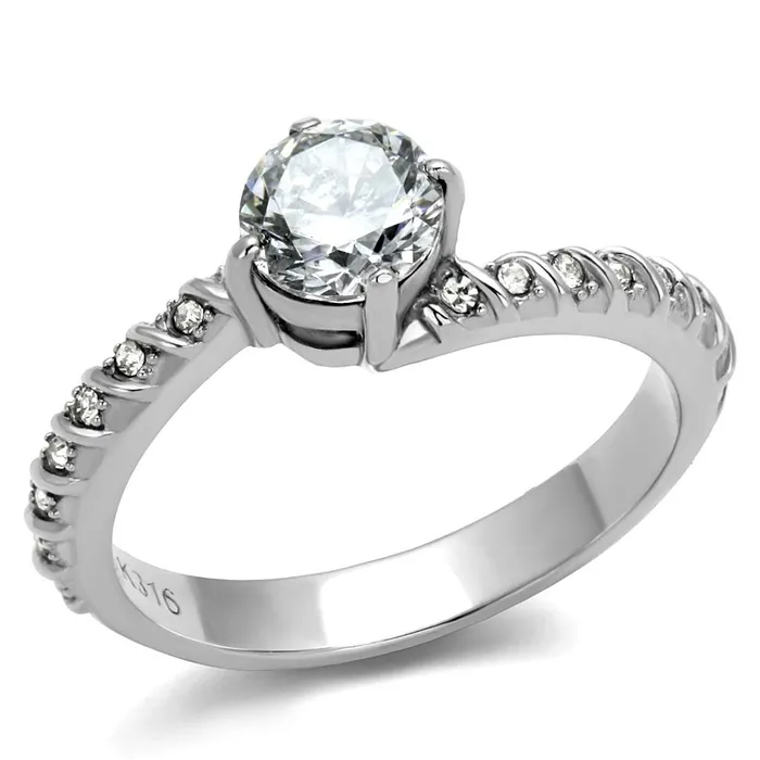 Alamode Rings TK3094 High polished no plating Stainless Steel Ring with AAA Grade CZ in Clear Alamode Rings TK3094 High polished no plating Stainless Steel Ring with AAA Grade CZ in Clear