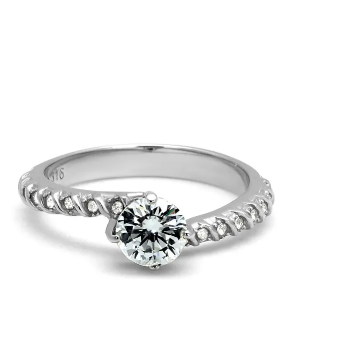 Alamode Rings TK3094 High polished no plating Stainless Steel Ring with AAA Grade CZ in Clear