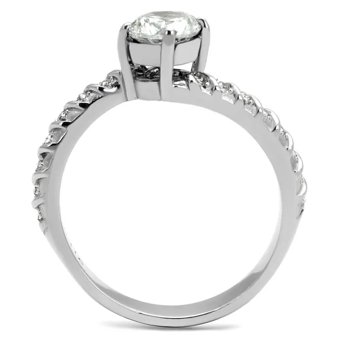 Alamode Rings TK3094 High polished no plating Stainless Steel Ring with AAA Grade CZ in Clear