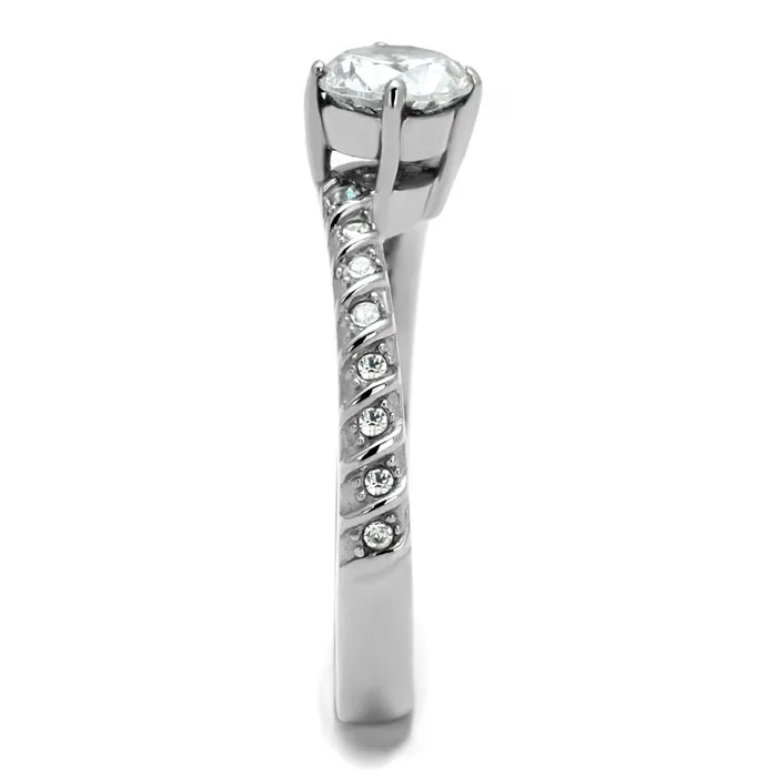 Alamode Rings TK3094 High polished no plating Stainless Steel Ring with AAA Grade CZ in Clear