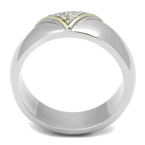 Alamode Rings TK3187 TwoTone IP Gold Ion Plating Stainless Steel Ring with AAA Grade CZ in Clear
