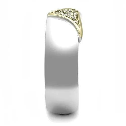 Alamode Rings TK3187 TwoTone IP Gold Ion Plating Stainless Steel Ring with AAA Grade CZ in Clear