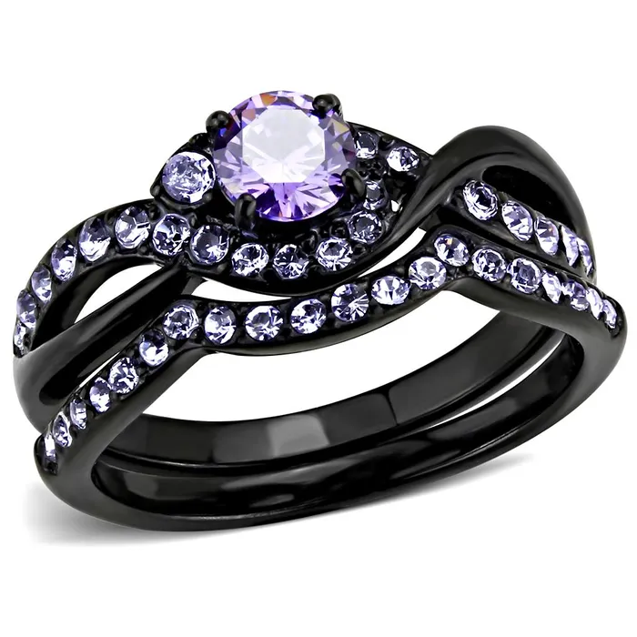 Alamode Rings TK3560 IP BlackIon Plating Stainless Steel Ring with AAA Grade CZ in Amethyst Alamode Rings TK3560 IP BlackIon Plating Stainless Steel Ring with AAA Grade CZ in Amethyst