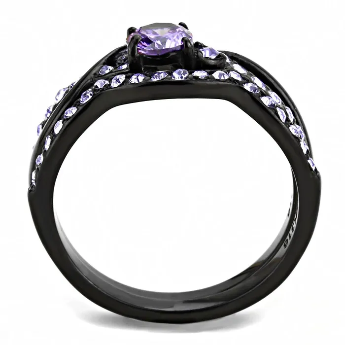 Alamode Rings TK3560 IP BlackIon Plating Stainless Steel Ring with AAA Grade CZ in Amethyst