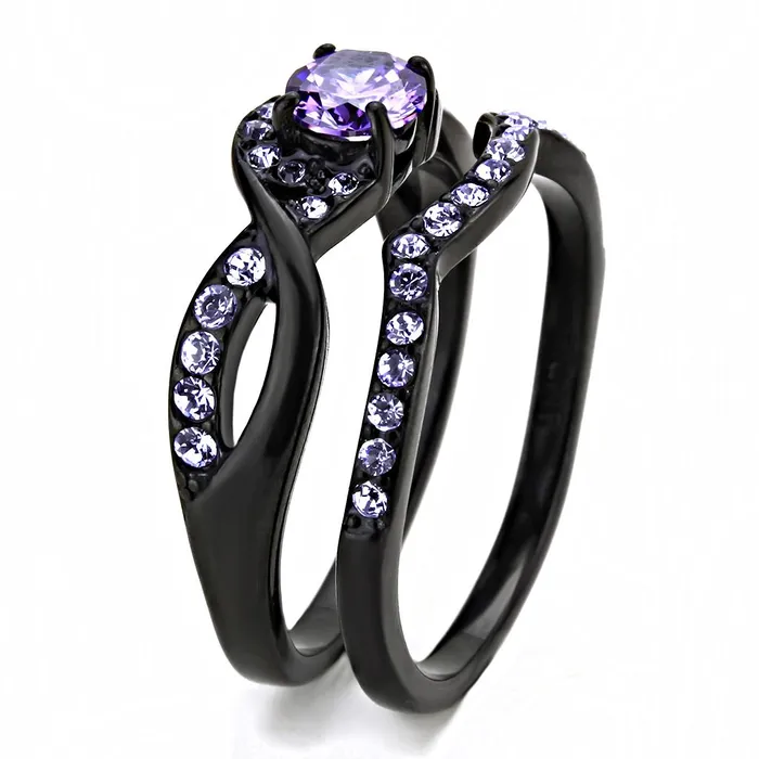 Alamode Rings TK3560 IP BlackIon Plating Stainless Steel Ring with AAA Grade CZ in Amethyst