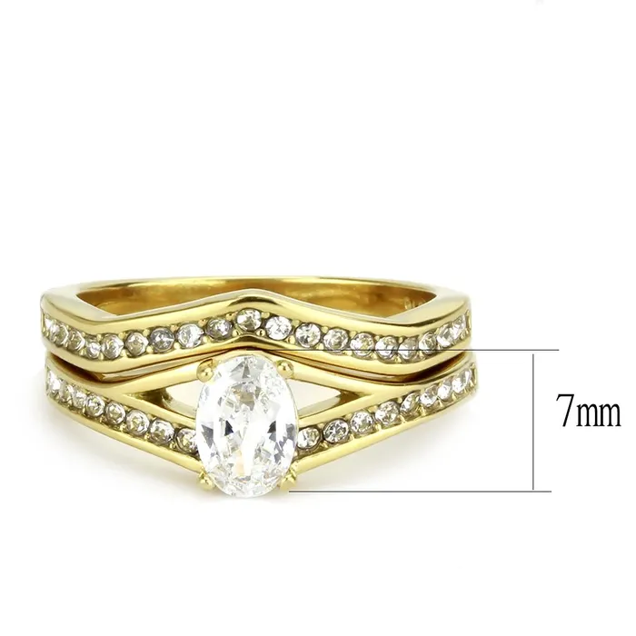Alamode Rings TK3706 IP GoldIon Plating Stainless Steel Ring with AAA Grade CZ in Clear