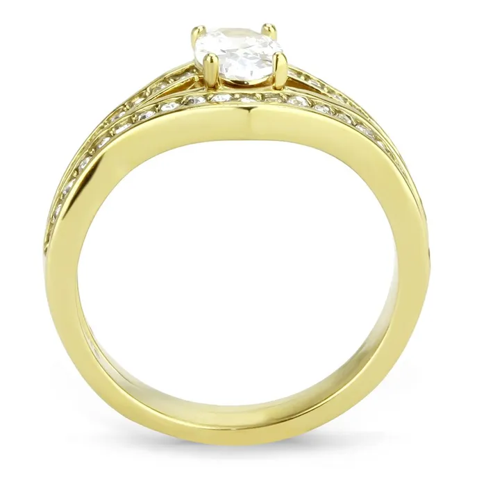 Alamode Rings TK3706 IP GoldIon Plating Stainless Steel Ring with AAA Grade CZ in Clear