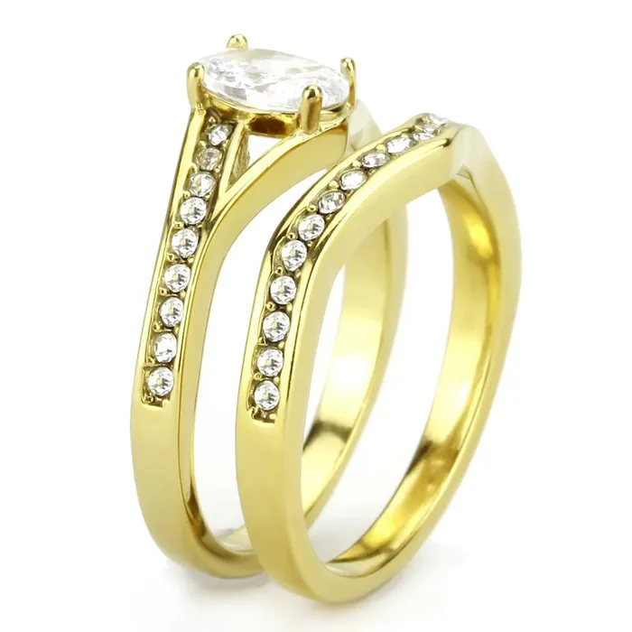 Alamode Rings TK3706 IP GoldIon Plating Stainless Steel Ring with AAA Grade CZ in Clear