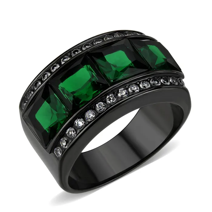 Alamode Rings TK3747 IP Black Stainless Steel Ring with Synthetic in Emerald