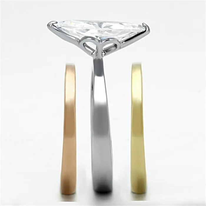 Alamode Rings TK964 Three Tone IP Gold IP Rose Gold High Polished Stainless Steel Ring with AAA Grade CZ in Clear