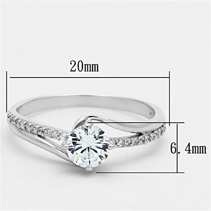 Alamode Rings TS141 Rhodium 925 Sterling Silver Ring with AAA Grade CZ in Clear