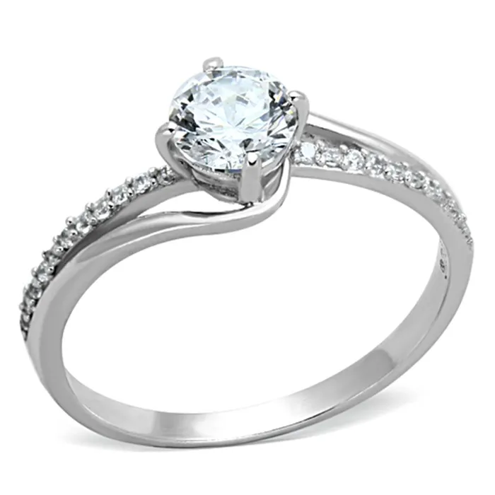 Alamode Rings TS141 Rhodium 925 Sterling Silver Ring with AAA Grade CZ in Clear