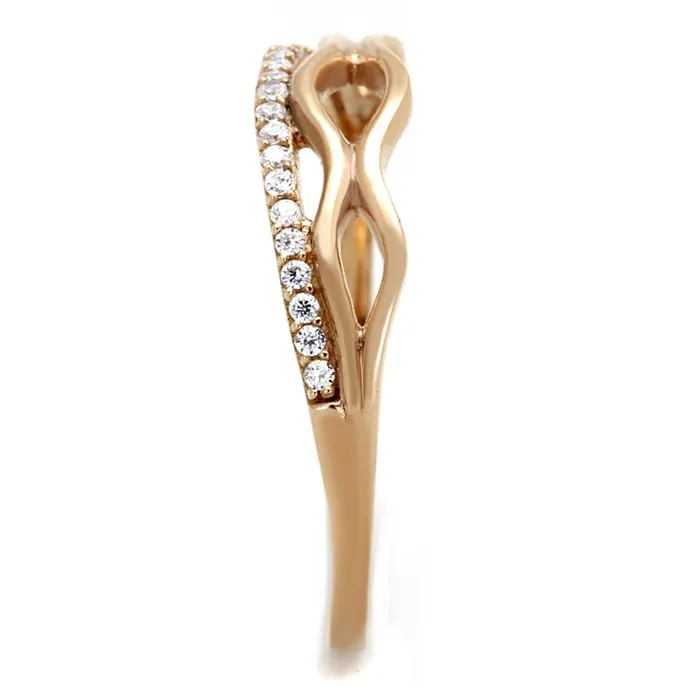 Alamode Rings TS278 Rose Gold 925 Sterling Silver Ring with AAA Grade CZ in Clear