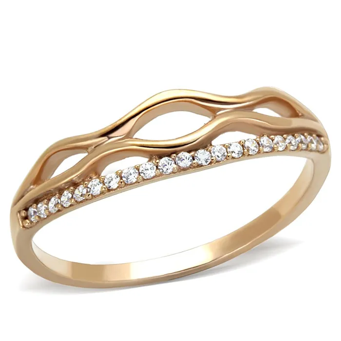 Alamode Rings TS278 Rose Gold 925 Sterling Silver Ring with AAA Grade CZ in Clear