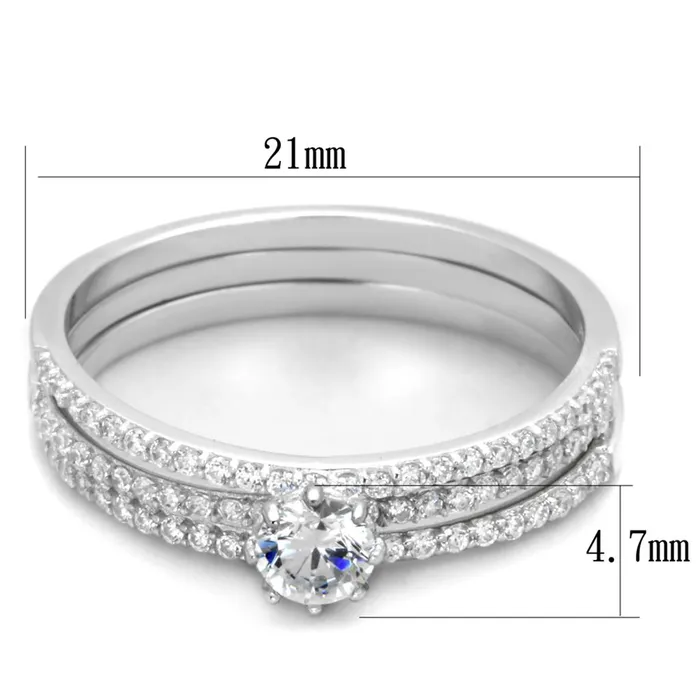 Alamode TS347 Rhodium 925 Sterling Silver Ring with AAA Grade CZ in Clear Rings