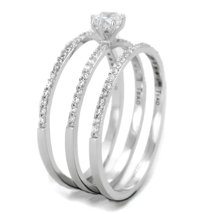 Alamode TS347 Rhodium 925 Sterling Silver Ring with AAA Grade CZ in Clear Rings
