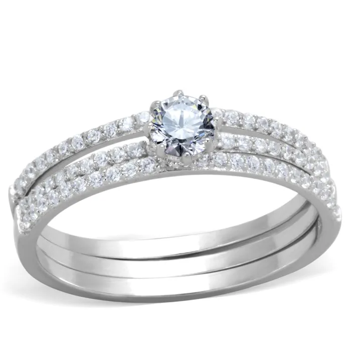 Alamode TS347 Rhodium 925 Sterling Silver Ring with AAA Grade CZ in Clear Rings